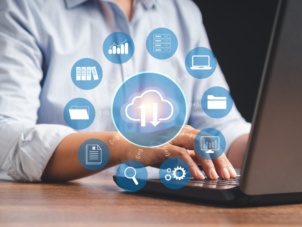 Businessman using a laptop login to the cloud